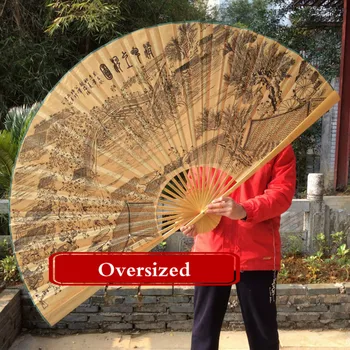 Montare Pe Perete Pânză Fan Stil Chinezesc Supradimensionate Decor De Pliere Hârtie Kraft Fan Clasică Camera De Zi Mobilier Decorativ
