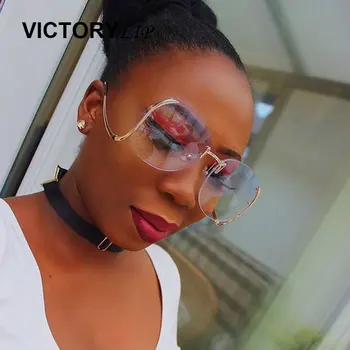 VictoryLip Supradimensionate Fierbinte transparent Optica obiectiv Clar ochelari de Soare pentru Femei Brand Designer de Elegant Lady Ochelari de Soare de sex Feminin Rimlesss