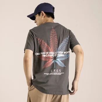 FMZXG Trend Vara Marca Culoare Cânepă Frunze de Imprimare cu Maneci Scurte T-shirt Pentru Bărbați 2774