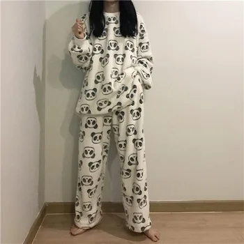 Acasă Costum Drăguț De Iarnă Femeie Pijamale Flanel Imprimare Panda Acasă Haine Groase Pijama Pijama Femme 2020 Sleepwear Homewear 27870