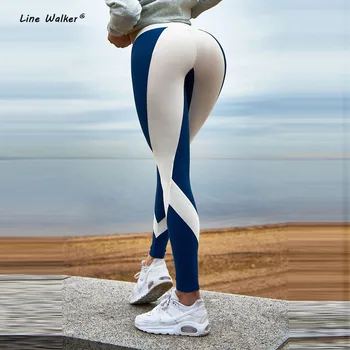 Linie Walker Albastru Geometrice Imprimate De Gimnastică Yoga Pantaloni Stramti Alergare Sport Fitness Femei Jambiere Antrenament Tayt Push-Up Active Wear 27935