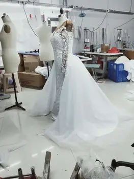 JSLYHS de Înaltă calitate retro dantelă sirena serie rochie de mireasa 2020 femei nou detașabil coada rochie de mireasa Robe de mariée 28372