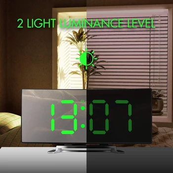 Ceas Digital de Alarmă, de 7 Inch Curbat Estompat LED Ceas Digital pentru Copii Dormitor, Verde Număr Mare de Ceas, Ușor Sma