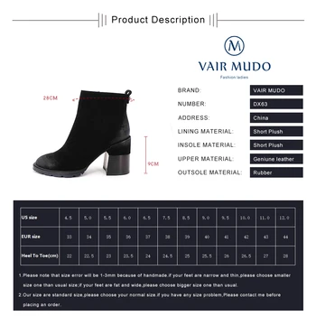 VAIR MUDO 2020 Nou Cizme din Piele Pantofi Femei Toamna Iarna Moda Tocuri Groase Scurt de pluș Copil de piele de Căprioară Ziper Cald ShoeDX63