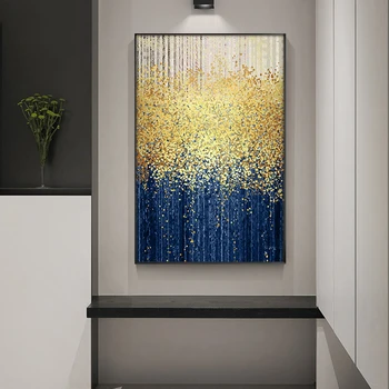 Rezumat Luminoase de Aur Picătură de Albastru și Gri Arta Panza Pictura Modernă Poster de Imprimare pentru Camera de zi