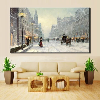Modern Abstract Oraș, Iarnă, Zăpadă, Peisaj Pictura in Ulei pe Panza, Postere si Printuri Cuadros de Arta de Perete Imaginile Pentru Camera de zi 2868