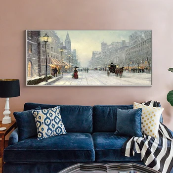 Modern Abstract Oraș, Iarnă, Zăpadă, Peisaj Pictura in Ulei pe Panza, Postere si Printuri Cuadros de Arta de Perete Imaginile Pentru Camera de zi