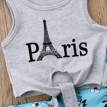 Fete Copii Set Haine Pentru Sugari, Copii Baby Girl Turnul Eiffel Trunchiate Vesta Topuri Pantaloni De Flori Tinute Seturi De Îmbrăcăminte