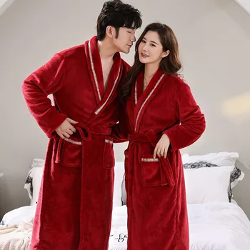 Moda cuplu robe halat de baie moale centura de pijamale de servicii la domiciliu sexy toamna iarna serviciu acasă flanel cald rochie kimono 29590