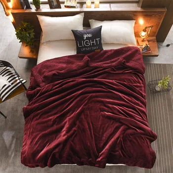 Noul Soft Dublu-Strat De Miel Catifea Pătură Flanel Pătură Îngroșată De Culoare Solidă Dormitor Birou, Canapea General Pătură Caldă 29708