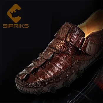 Sipriks Piele De Crocodil Pantofi Casual Barbati De Lux Cârlig & Bucla De Conducere Pantofi Confort Respirabil Încălțăminte Pantofi De Piele Maro 44 Noi