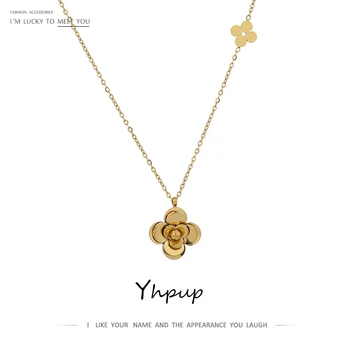 Yhpup Farmec Floare de Metal Pandantiv din Otel Inoxidabil Colier Elegant de Culoare de Aur Guler подвеска Colier Collane Donna declarație