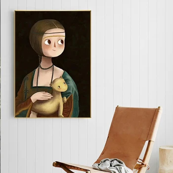 Drăguț Retro Celebra Pictura Mona Lisa Panza Pictura Nordică Postere si Printuri de Arta de Perete Imagini pentru Acasă Cuadros Decor