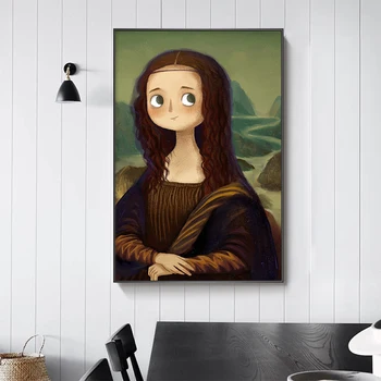 Drăguț Retro Celebra Pictura Mona Lisa Panza Pictura Nordică Postere si Printuri de Arta de Perete Imagini pentru Acasă Cuadros Decor