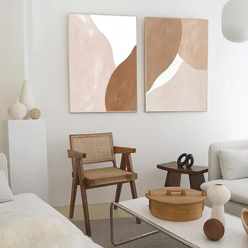 Modern Bej cu Maro Geometrice Abstracte Panza Pictura Perete Printuri de Arta Poster Imagine pentru Galerie Living Interior Decor Acasă
