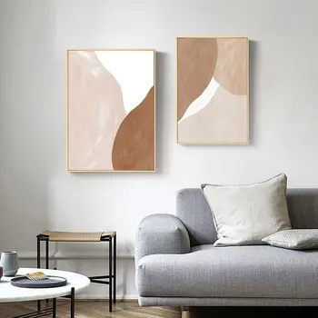 Modern Bej cu Maro Geometrice Abstracte Panza Pictura Perete Printuri de Arta Poster Imagine pentru Galerie Living Interior Decor Acasă