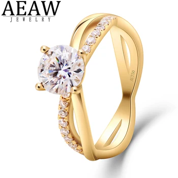 AEAW 14K Aur galben de 1 Carat de Laborator Crescut moissanite Nunta de Diamant de Logodna Solitaire Inel cu accente pentru Femei