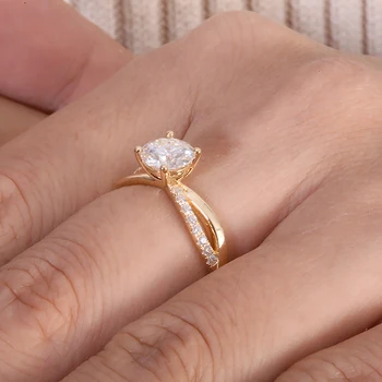 AEAW 14K Aur galben de 1 Carat de Laborator Crescut moissanite Nunta de Diamant de Logodna Solitaire Inel cu accente pentru Femei