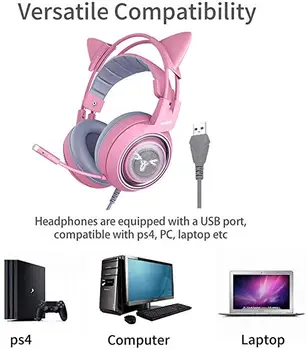 SOMIC G951 Fată Roz Pisica Cască Virtual 7.1 Anulare a Zgomotului Căști de Gaming USB Vibrații LED setul cu Cască Căști pentru PC