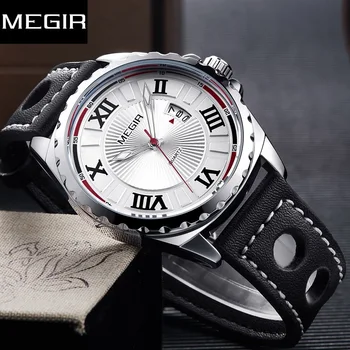 MEGIR Creatoare de Moda Cuarț Ceas Sport Barbati Negru PU Curea de Ceas de mână Ceas de Oră Armată Militar Ceasuri Relogio Masculino