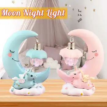 Luna Lumina de Noapte LED Rășină Lampa de Noapte Unicorn Desene animate Luminaria Lumina de Noapte LED-uri Lampa de Dormitor Decor Acasă Copii Cadou de Ziua de nastere