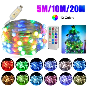 RGB LED String Lumina Ghirlanda Pom de Crăciun Zână Lumini de Decor din Sârmă de Cupru Led Multicolor Șir de Lumină Lampă cu Telecomanda