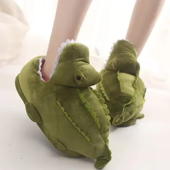 Verde Alligater Desene animate Pantofi pentru Femei Blană de Diapozitive Acasă Papuci Moi Cupluri de Iarna Interior Casa Pantofi pentru Femeie Papuci Cald