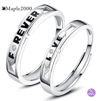 Cuplu inel argint 925 inele bărbați și femei coreene cuplu inel reglabil 1 pereche de nunta 925 bine set cadou de ziua Îndrăgostiților