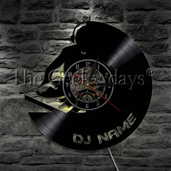 DJ personalizate Personalizate Numele disc de Vinil Ceas de Perete Modern Lampă de Perete Ceas cu LED Lumina de Noapte Rock N Roll Pentru DJ Cadou