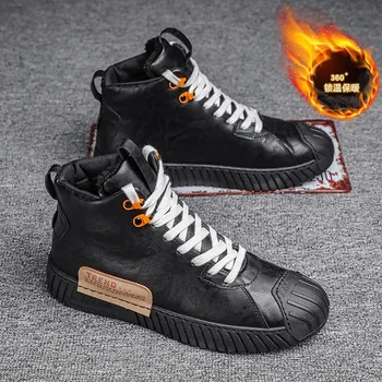 Iarna barbati pantofi de moda Pantofi de Mers pe jos pantofi negri pentru barbati Ține de cald mare sus Pantofi Casual Dantela-Up rezistent la apa 32691