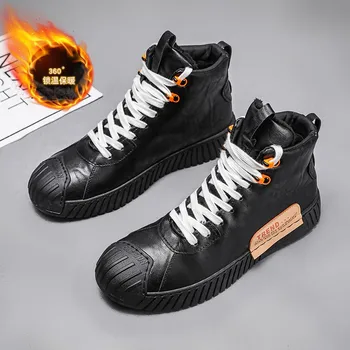 Iarna barbati pantofi de moda Pantofi de Mers pe jos pantofi negri pentru barbati Ține de cald mare sus Pantofi Casual Dantela-Up rezistent la apa