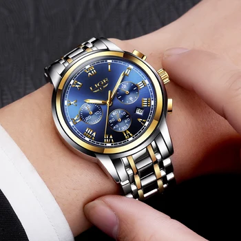 2018 Noi Ceasuri Barbati Brand de Lux LIGE Cronograf Bărbați Ceasuri Sport rezistent la apa Complet din Oțel Cuarț Bărbați Ceas Relogio Masculino 32790