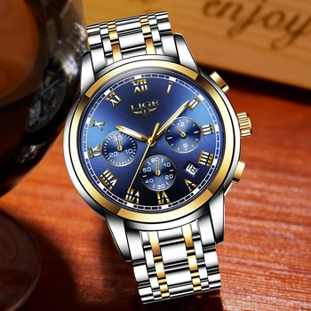 2018 Noi Ceasuri Barbati Brand de Lux LIGE Cronograf Bărbați Ceasuri Sport rezistent la apa Complet din Oțel Cuarț Bărbați Ceas Relogio Masculino