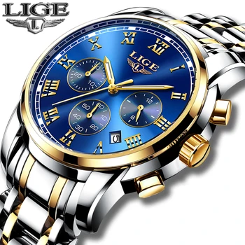 2018 Noi Ceasuri Barbati Brand de Lux LIGE Cronograf Bărbați Ceasuri Sport rezistent la apa Complet din Oțel Cuarț Bărbați Ceas Relogio Masculino