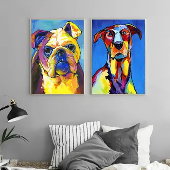 CHENFART Animal Poster Colorat Câine imagine Panza Picturi in Ulei pentru Perete Camera de zi Arta Pop Postere si Printuri Decor Acasă