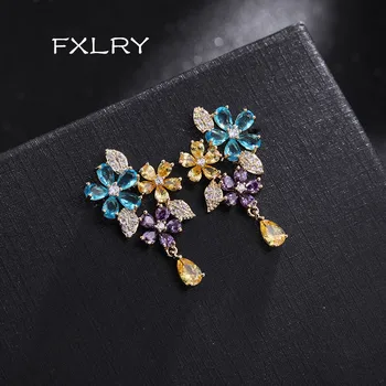FXLRY Noua Culoare Zirconiu cubic zircon minunat sweety cercei floare creatoare de moda cercel pentru femei bijuterii