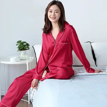 Toamna Femei Sexy Pijama Plus Dimensiune Maneca Lunga, Pijamale Solid Rayon 2-bucata de Haine de Acasă Body Femei Pijama Set pentru Dormit 33351