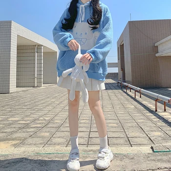 Pulover Femei Japoneze Hanorace Hanorac De Iarna Kawaii Drăguț Urs De Lână Tricou Supradimensionat Albastru Roz Doamna Tricou Casual