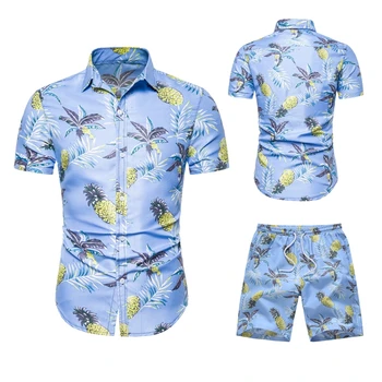 Moda De Vara Hawaii Floral Print Shirt Men+Pantaloni Scurți Set Barbati Maneca Scurta Camasi Casual Barbati Haine Seturi De Trening Plus Dimensiune