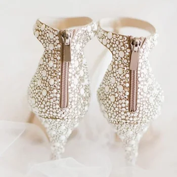 Elegant Bling Bling Cristal Sandale Cu Toc Înalt Glezna Curea Ciucure Nunta Pantofi Mireasa Gol Fermoar Tocuri Stras Pantofi Rochie