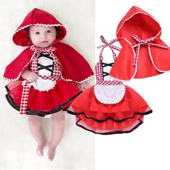 Boiiwant Drăguț 2 buc Craciun Copil Nou-născut Fată Tul Rochie Little Red Riding Hood Set Dantela Rochie Fancy+Cape Mantie Costum de Haine