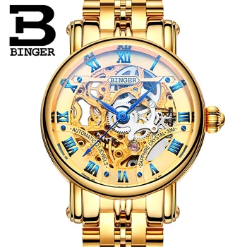 Elveția lux ceasuri Femei BINGER brand Dublu Schelet Mecanic Ceasuri de mana safir din Oțel Inoxidabil ceas B-5066L3 34710