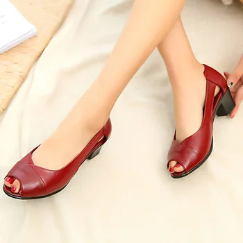 Vara Femei Sandale din Piele Med-Toc Platforma Gol Casual Peep-toe Pătrat Curea Glezna Doamnelor Pantofi de Zapatos Mujer