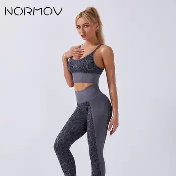 NORMOV Femei Yoga Seturi Șerpuia de Imprimare Sport Set de Înaltă Talie Jambiere Elastice fără Sudură Jambiere de Funcționare Sport Sală de sport