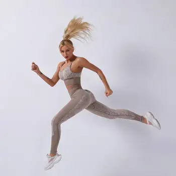 NORMOV Femei Yoga Seturi Șerpuia de Imprimare Sport Set de Înaltă Talie Jambiere Elastice fără Sudură Jambiere de Funcționare Sport Sală de sport