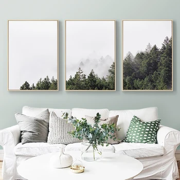 Scandinavia Stil Canvas Postere si Printuri Pădure, Ceață, Peisaj Arta de Perete Pictura Nordică Decor Imagine pentru Camera de zi