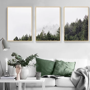 Scandinavia Stil Canvas Postere si Printuri Pădure, Ceață, Peisaj Arta de Perete Pictura Nordică Decor Imagine pentru Camera de zi