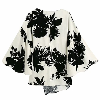 Print Arc Folie de Bluza Femei Za 2020 V-gât Taie Maneca Top Retro Plus Dimensiune High Street Asimetrica de Vara Tricou Femeie
