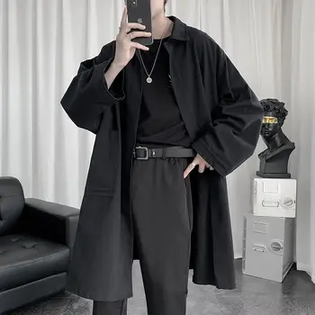 Toamna Stil coreean Canadiană de Moda pentru Bărbați de Culoare Solidă Cardigan Casual Jacheta Barbati Streetwear Liber Haină Lungă Mens Trenci