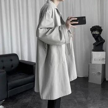 Toamna Stil coreean Canadiană de Moda pentru Bărbați de Culoare Solidă Cardigan Casual Jacheta Barbati Streetwear Liber Haină Lungă Mens Trenci